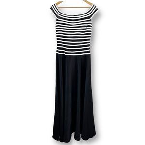 JS Collections off shoulder black and white stripe bodice maxi‎ dress size 10